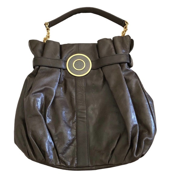 BADGLEY MISCHKA Brown Leather GOLD CHAIN HOBO SHOULDER HANDBAG - Picture 1 of 8